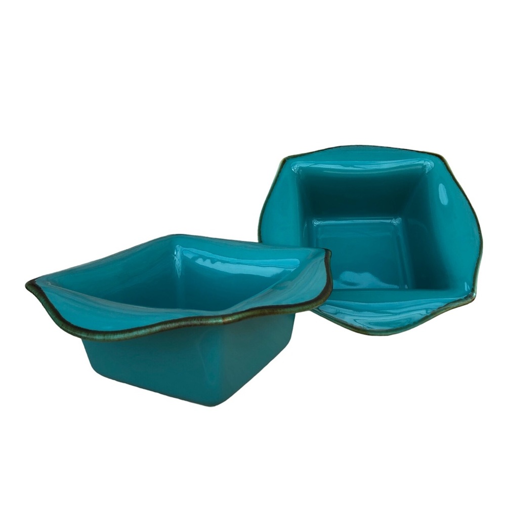 Southern Living at Home 2 Glass TUSCAN Everyday Baker 10" Turquoise Brown Bowl